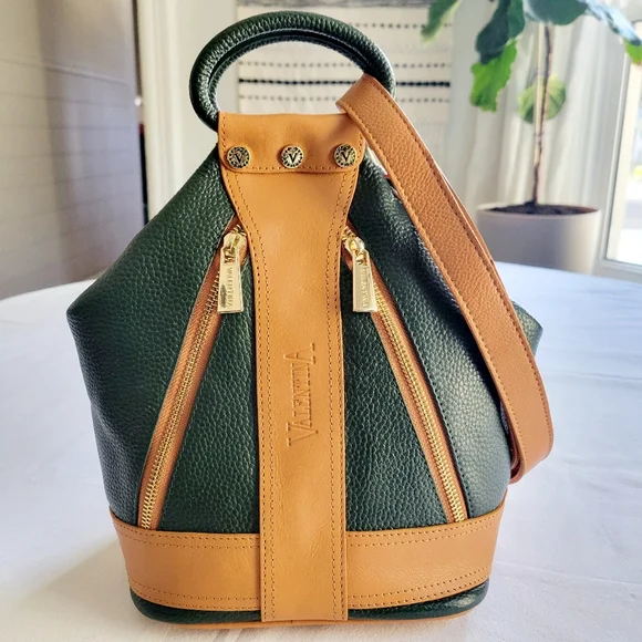 Valentina Italian Pebbled Leather Sling Bag Backpack Purse In Forest Gre… Valentina Italian Pebbled Leather Sling Bag Backpack... | Depop main image 4